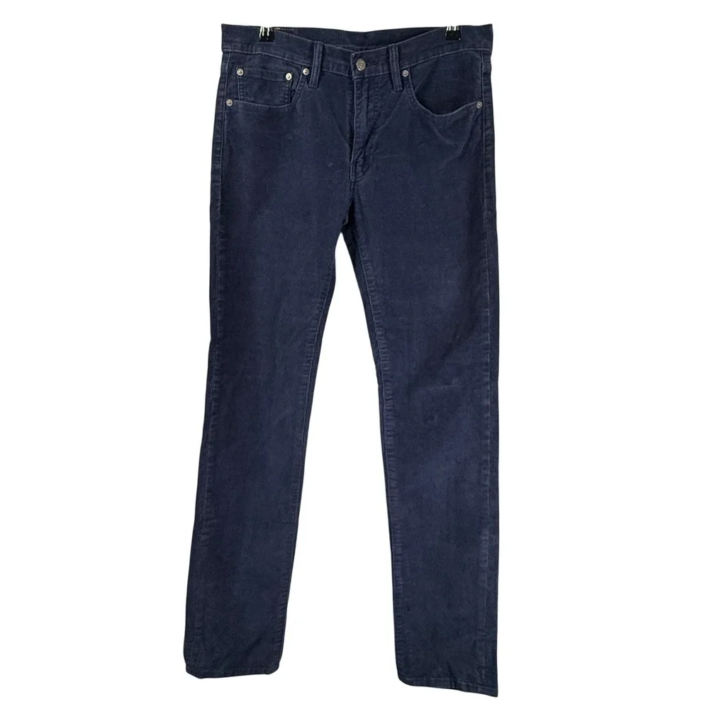 Levis‎ 511 Slim Fit Fine Wale Corduroy Pants Mens 32x34 Navy Blue Stretch